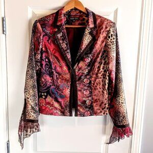 Boho Chic Multicolor Animal Print Floral Paisley Satin Jacket